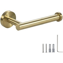YUET Brushed Gold Toilet Roll Holder - Wall-Mounted SUS 304 Stainless Steel, Fits 5-Inch Rolls, Anti-Rotation, Easy Install, Two-Way Mount