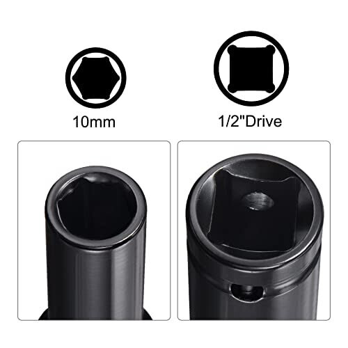 1/2" Drive Socket Accessory Set, 10mm Deep 6-Point Impact Socket 3" Length and 1/4" Hex Shank Adapter 2