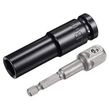1/2" Drive Socket Accessory Set, 13mm Deep 6-Point Impact Socket 3" Length and 1/4" Hex Shank Adapter