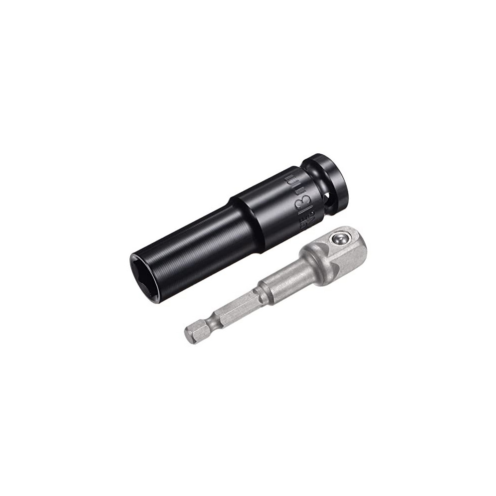 1/2" Drive Socket Accessory Set, 13mm Deep 6-Point Impact Socket 3" Length and 1/4" Hex Shank Adapter