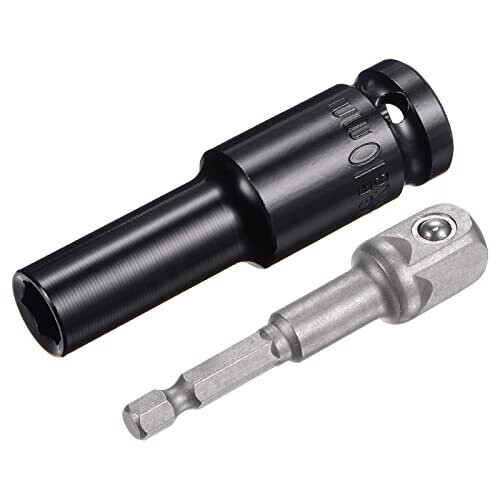1/2" Drive Socket Accessory Set, 10mm Deep 6-Point Impact Socket 3" Length and 1/4" Hex Shank Adapter