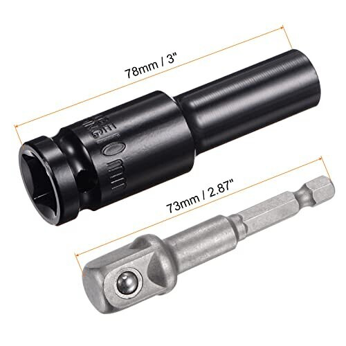 1/2" Drive Socket Accessory Set, 10mm Deep 6-Point Impact Socket 3" Length and 1/4" Hex Shank Adapter 1