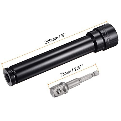 1/2" Drive Socket Accessory Set, 32mm Deep 6-Point Impact Socket 8" Length and 1/4" Hex Shank Adapter 1