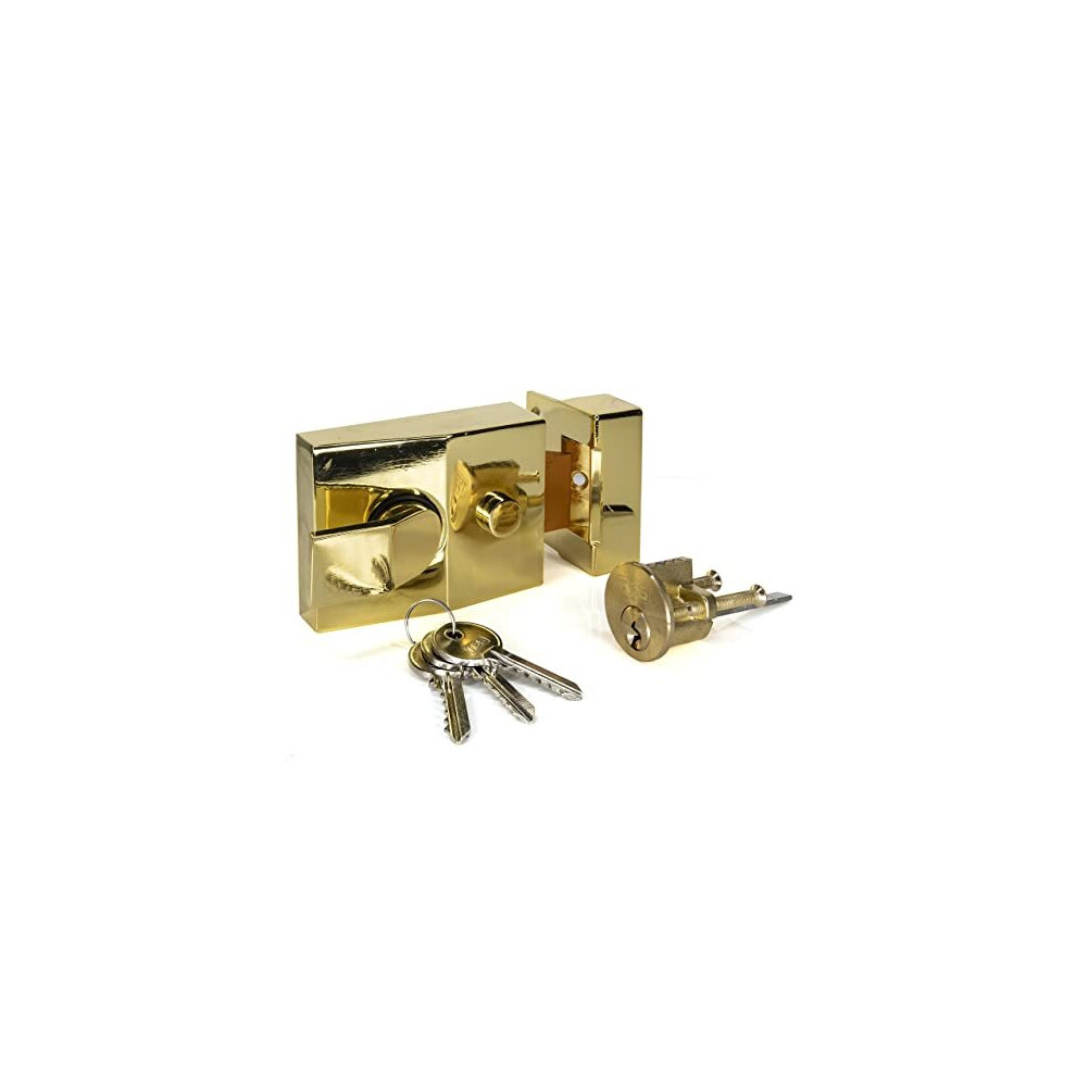 Uk Security Supplies Standard Deadlocking Nightlatch, Polished Brass Finish, 60Mm Backset, Complete With Rim Cylinder Lock Supplied With 3 Keys. 5011145545696