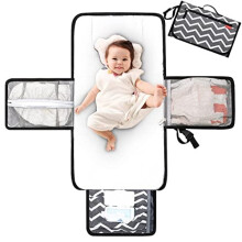 Portable Nappy Changing Mat Travel Baby Change Mat with Wipe-Pocket and Head Cushion, White Wave