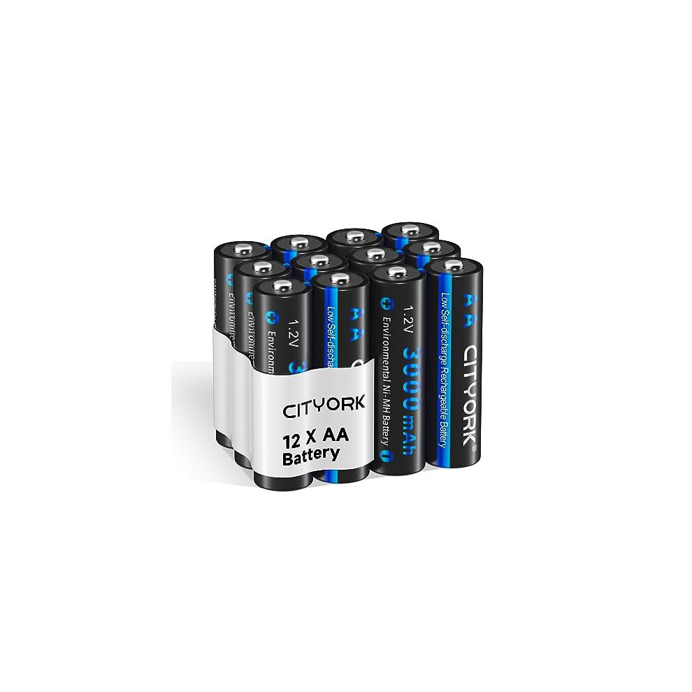 AA Rechargeable Batteries, 3000mAh High Capacity 1.2V NiMH Pre-charged Battery with Low Self Discharge, Pack of 12