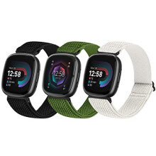 3 Packs Elastic Watch Strap Compatible with Fitbit Versa 4/Versa 3/Fitbit Sense 2/Fitbit Sense, Soft Breathable Nylon Sports Loop Band Stretchy