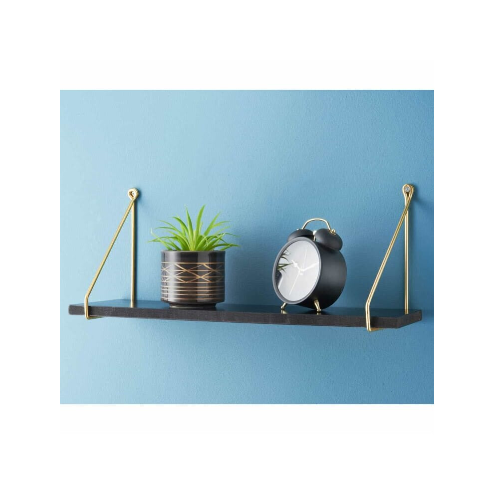 80CM Black Shelf with gold Metal Wall Hanging Wired Floating shelf