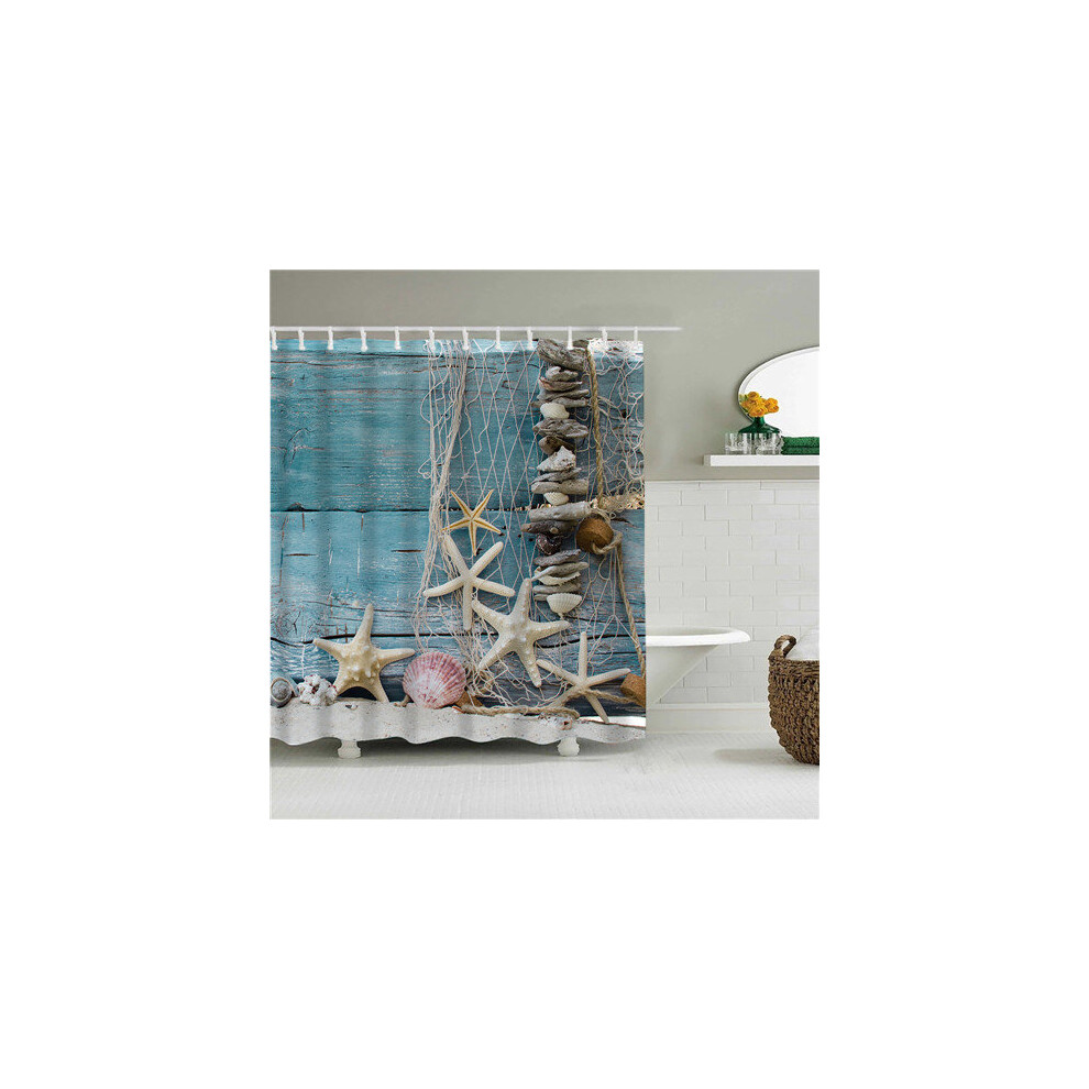 (02, 150*180cm/59*70.8in) Blue Sea Life Seashell Shower Curtains Bathroom