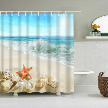 (05, 150*180cm/59*70.8in) Blue Sea Life Seashell Shower Curtains Bathroom