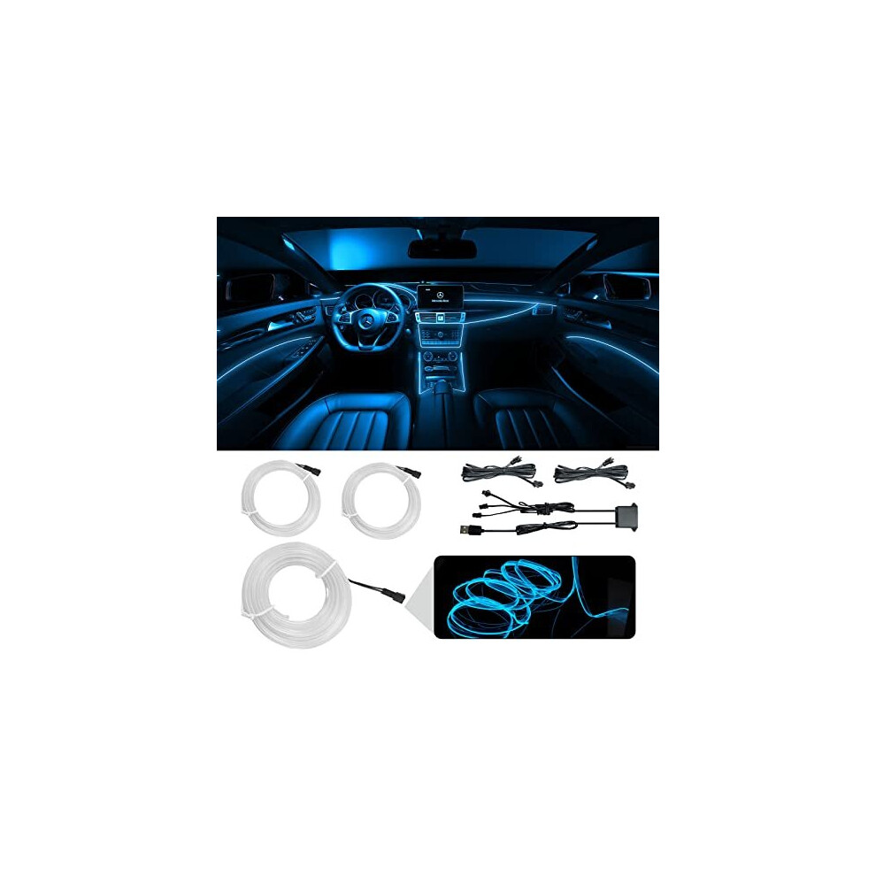 Ice El Wire Car Interior Lights, 3 In 1 Usb Neon Wire Kit For Car Ambient Lighting Atmosphere Car Led Interior Strip Sewing Edge Blue/Light 5011145544811