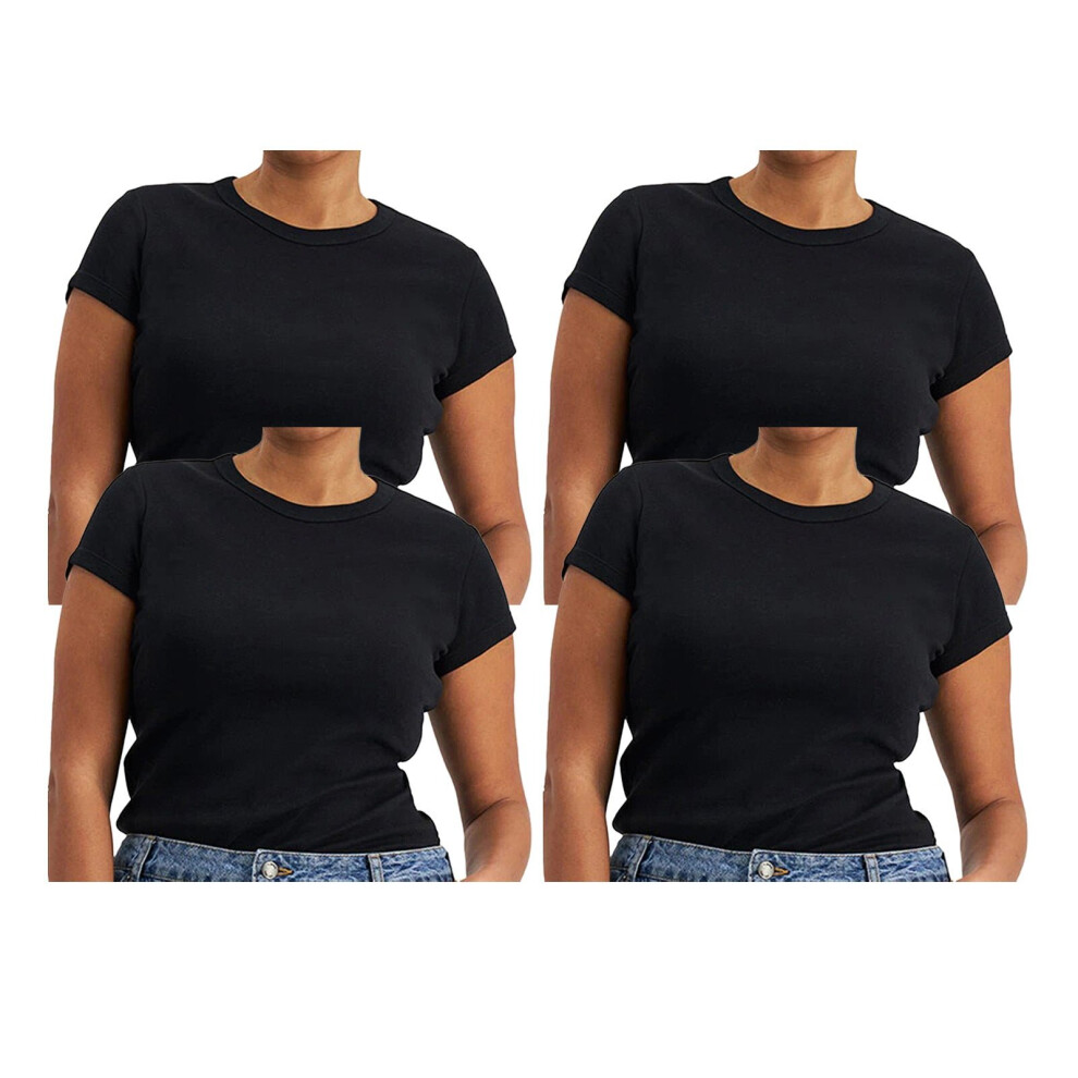 (XS) 4x Bonds Womens Icons Crew Neck Tee Top Ladies Comfy T Shirt Black CR9DI Bulk