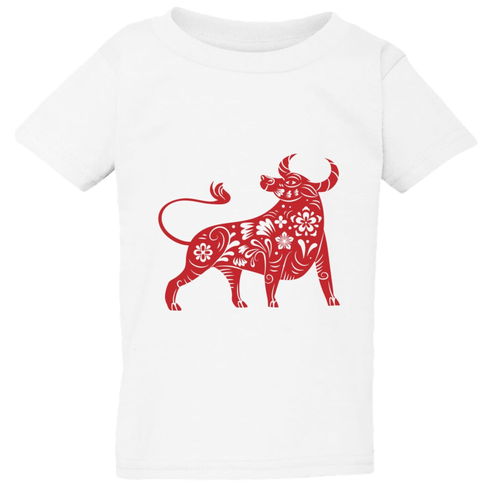 (Small / 2T / 1-2 YO) Chinese Zodiac Shengxiao New Year OX Bull Boys Girls White T Shirt Tee Top Kids