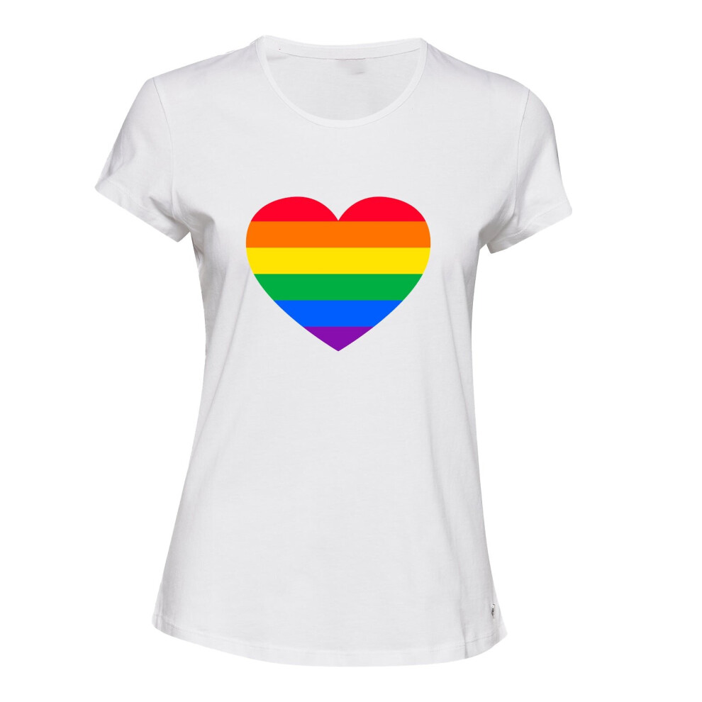 (S) LGBTQ Colourful Rainbow Gay Pride Love White Female Ladies Women T Shirt Tee Top