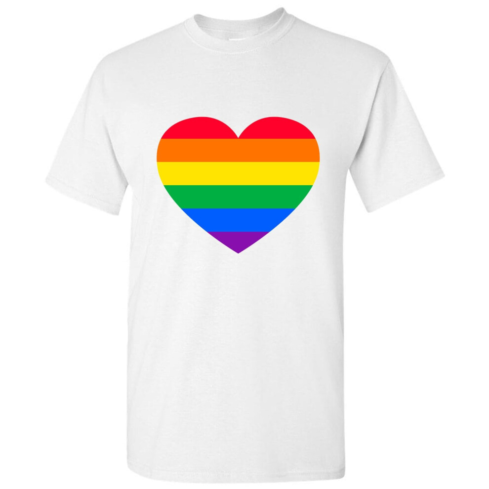 (2XL) LGBTQ Colourful Rainbow Gay Pride Lesbian Love Heart Men White T Shirt Tee Top