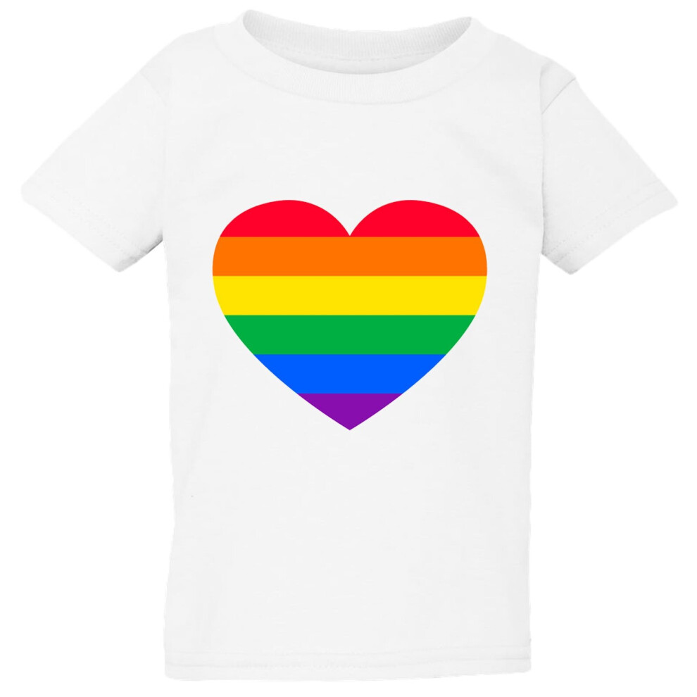 (2XL / 6T / 5-6 YO) LGBTQ Colourful Rainbow Gay Pride Heart White Boys Girls T Shirt Tee Kids Top