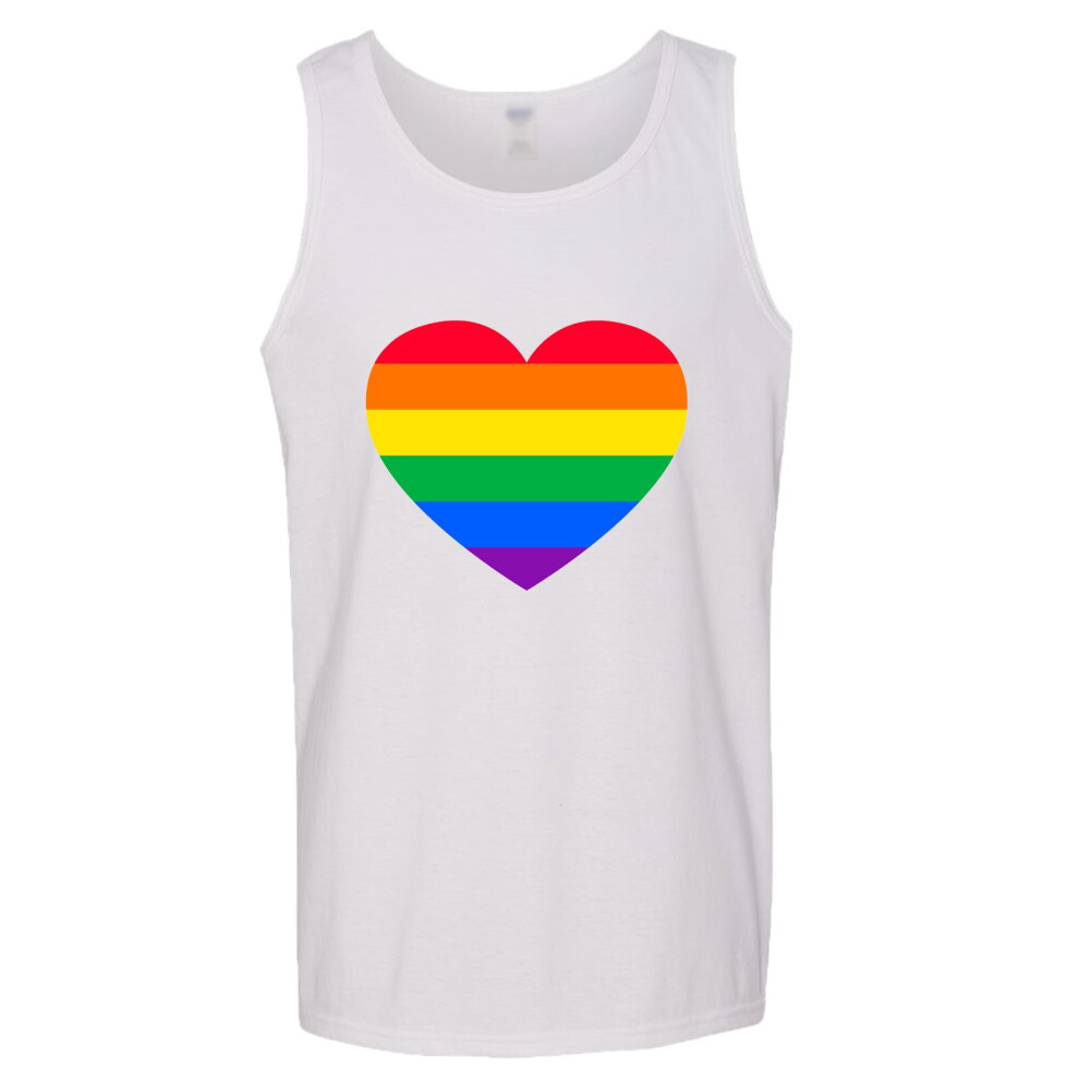 (L) LGBTQ Colourful Rainbow Gay Pride Heart Men White Basic Tank Top Singlet Shirt