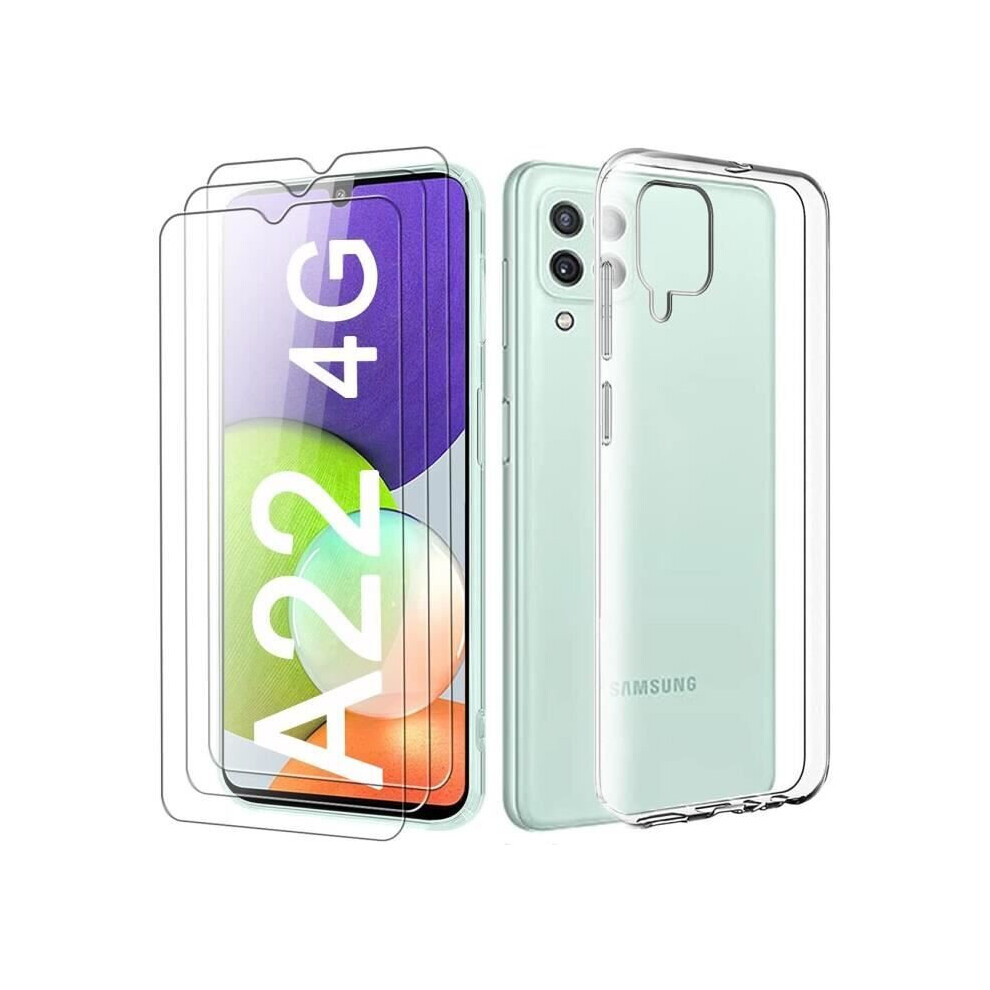 Samsung Galaxy A22 4G 6.4" Case With 3Pcs Tempered Glass Screen Protector Soft Silicone Protective Tpu Gel Case U3 7031193642060
