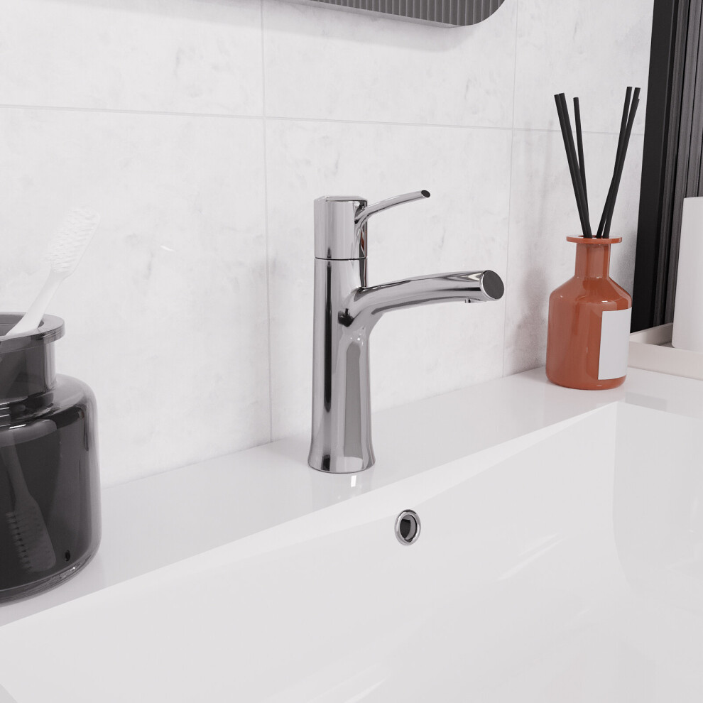 Modern Deck Mounted Polished Chrome Bathroom Basin Mono Mixer Tap