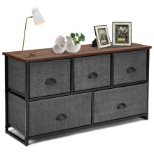 5 Drawers Cabinet 2-Tier Fabric Chest of Drawers w/ Removable Baskets