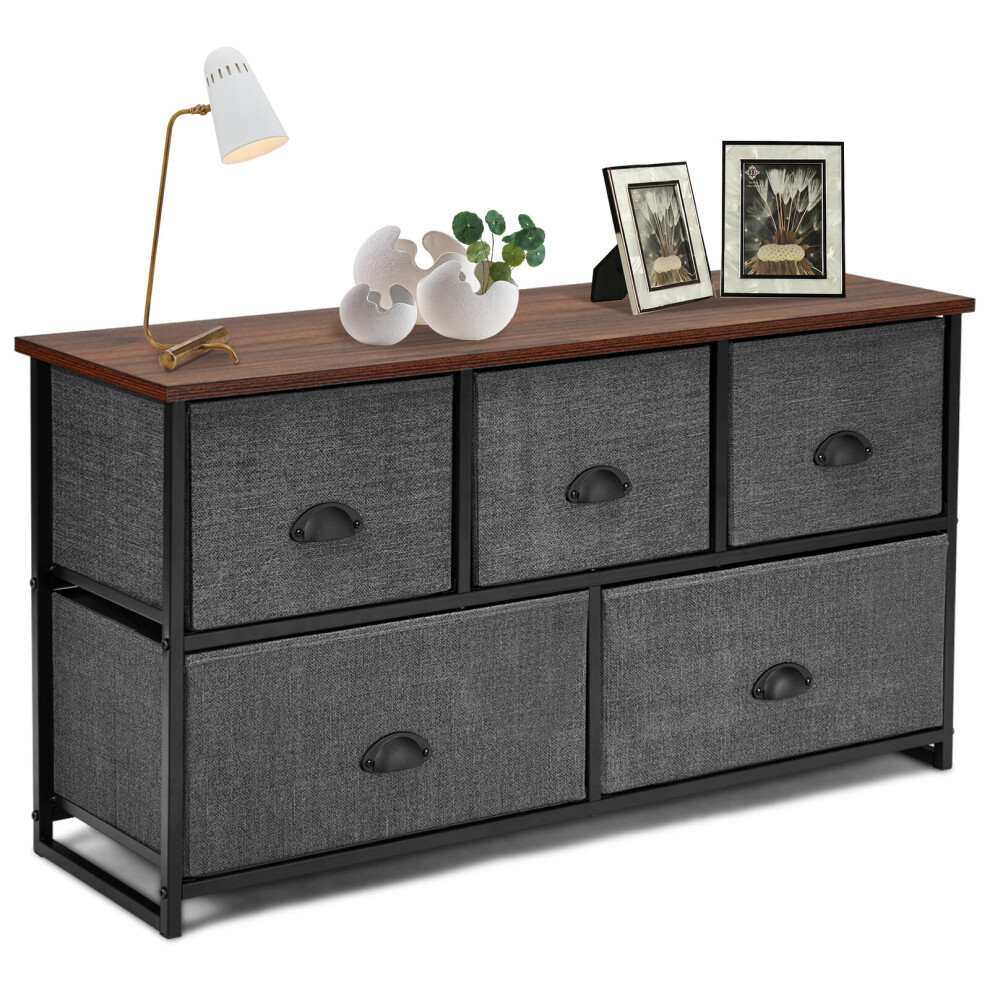 5 Drawers Cabinet 2-Tier Fabric Chest of Drawers w/ Removable Baskets