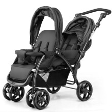 Double Seat Baby Stroller w/ 2 Seats Adjustable Backrest& Safety Belts