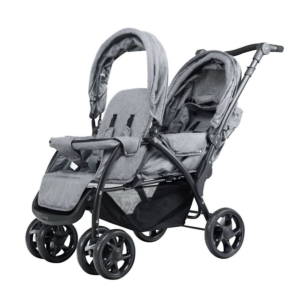Double Seat Baby Stroller w/ 2 Seats Adjustable Backrest& Safety Belts