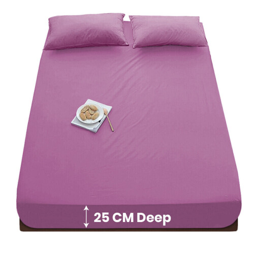 (Single Fitted Sheet) Hotel Quality Soft Fitted Sheets Purple Bed Sheet