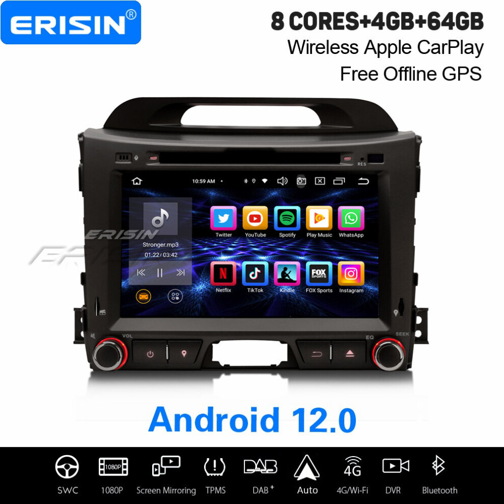8" Ips Octa-Core Android 12 Car Stereo For Kia Sportage 3 Sl Dab+ Satnav Carplay Android Auto Dvb-T Dsp Wifi 4Gb+64Gb 737655236569