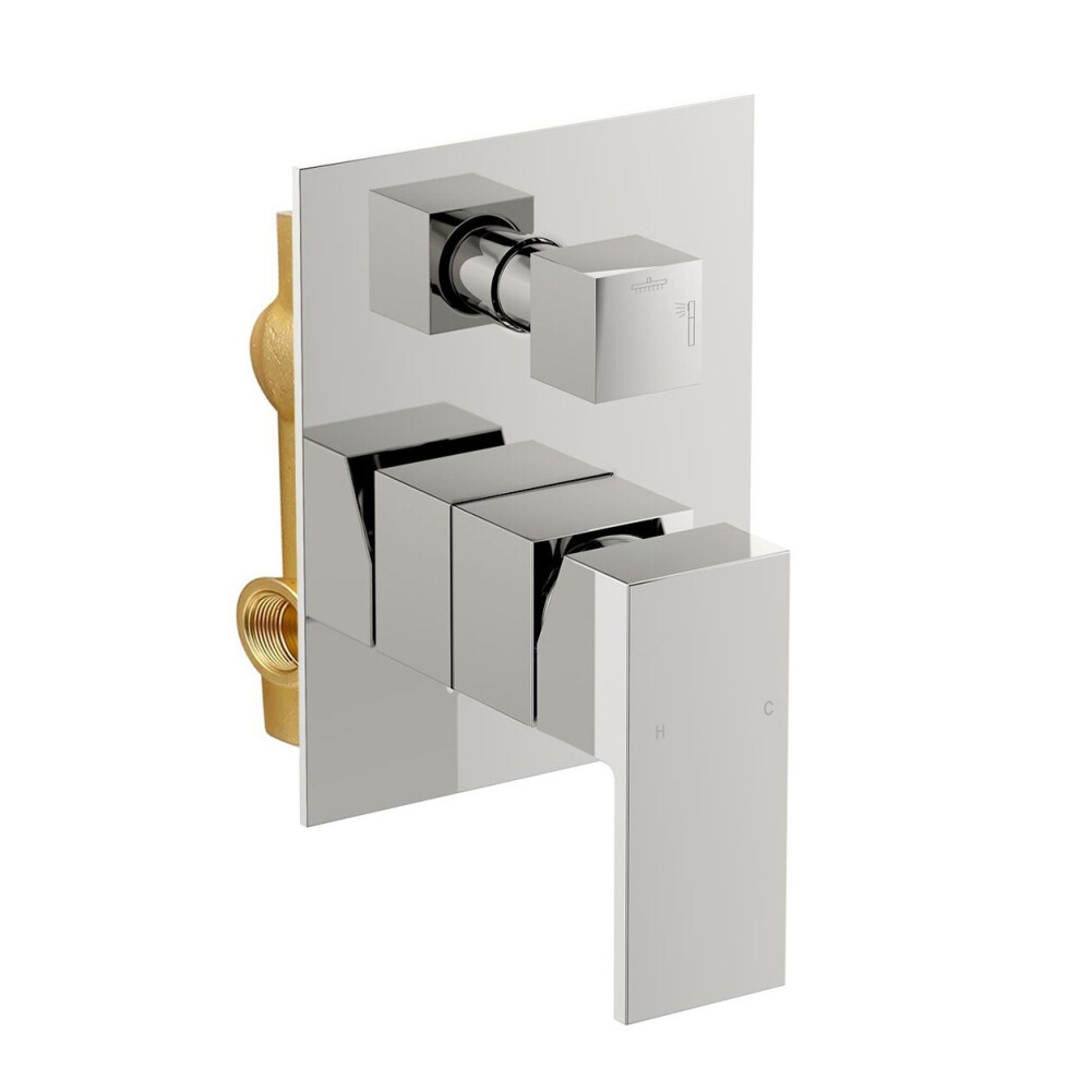 Concealed Twin Shower Mixer Valve with Built in Diverter - Chrome Brass