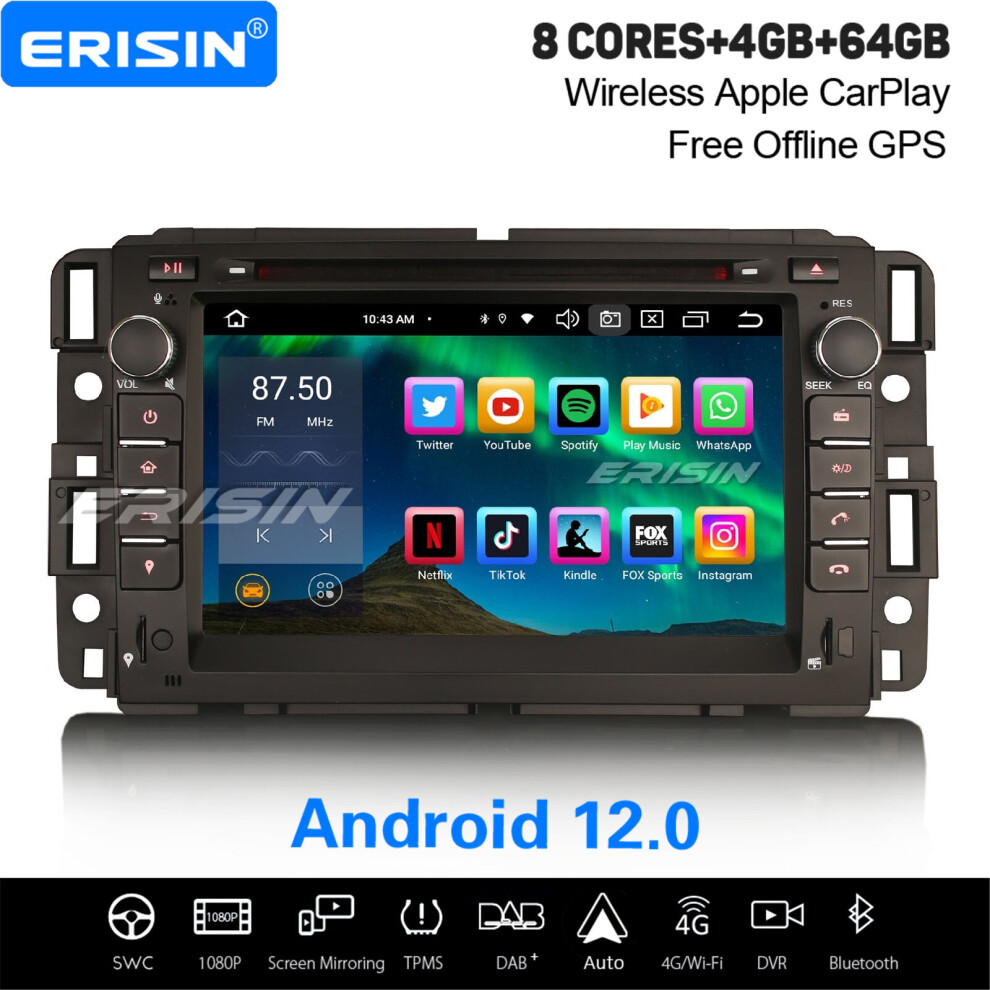 Octa-Core Android 12 Car Stereo For Chevrolet Gmc Buick Hummer Dab+ Satnav Carplay Android Auto Dsp Wifi 4Gb+64Gb 737655236576