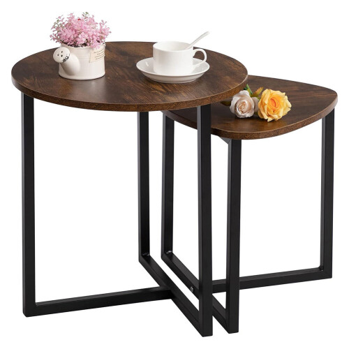 Living And Home Round and Triangular Nesting Side Table Set 2