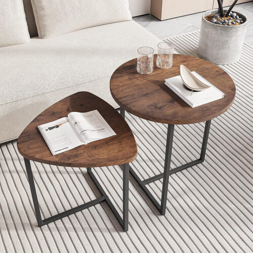 Living And Home Round and Triangular Nesting Side Table Set