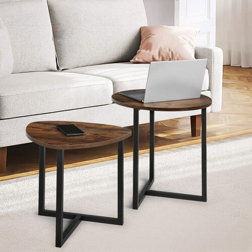 Living And Home Round and Triangular Nesting Side Table Set 1