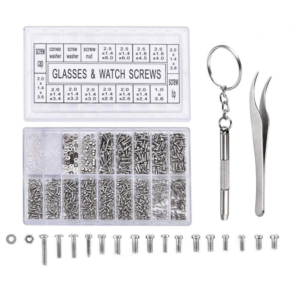 1000Pcs Eyeglass Repair Kit, Screws Nut Set For Glasses Clocks Watches With Screwdriver & Tweezers Universal Repair Screws Tool Kit 8784498755650