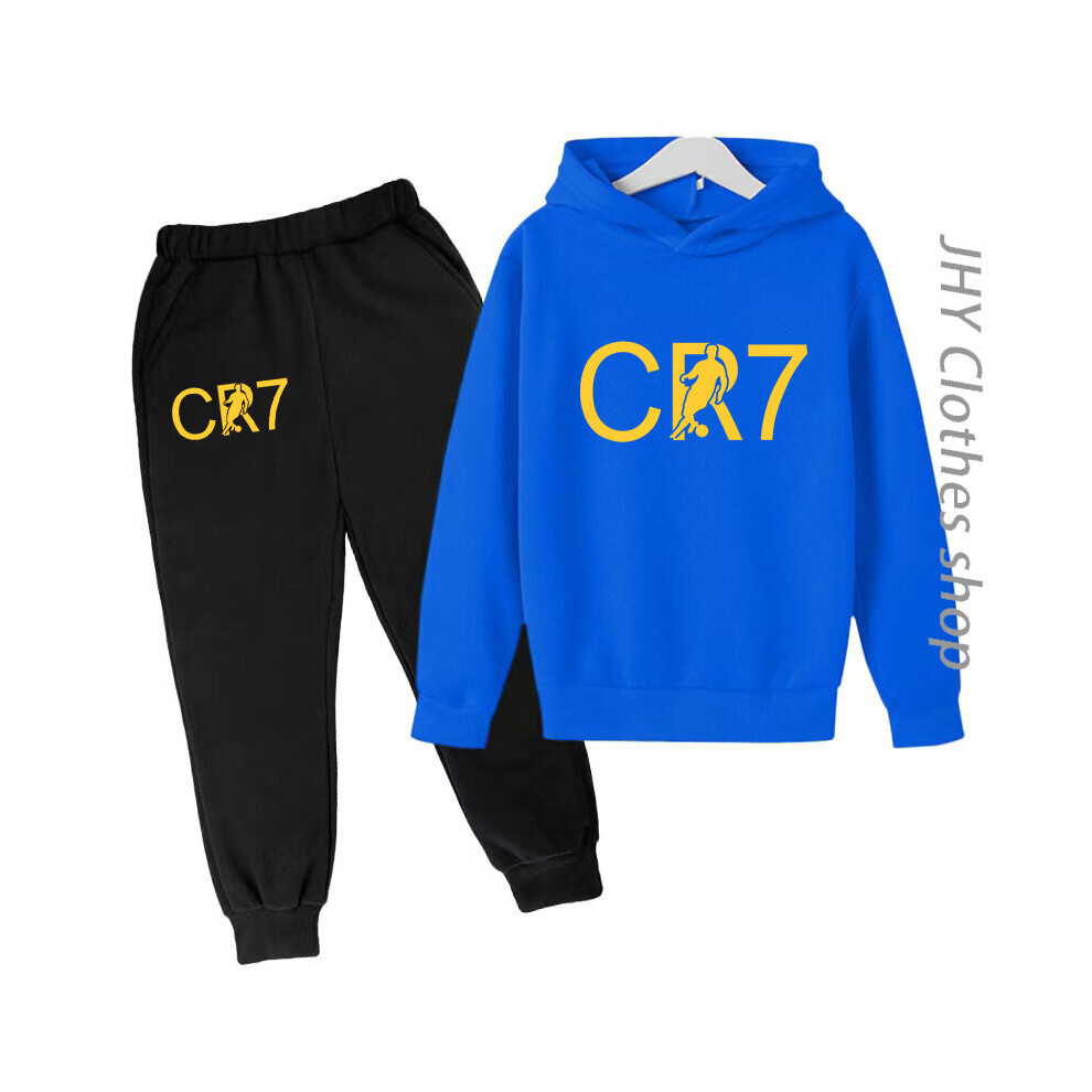 (120cm-(5-6Y), blue) Kids  Clothing CR7 Sports Hoodie Set Fall/Winter Boys Outdoor Training Coat  Girls  Casual Wear