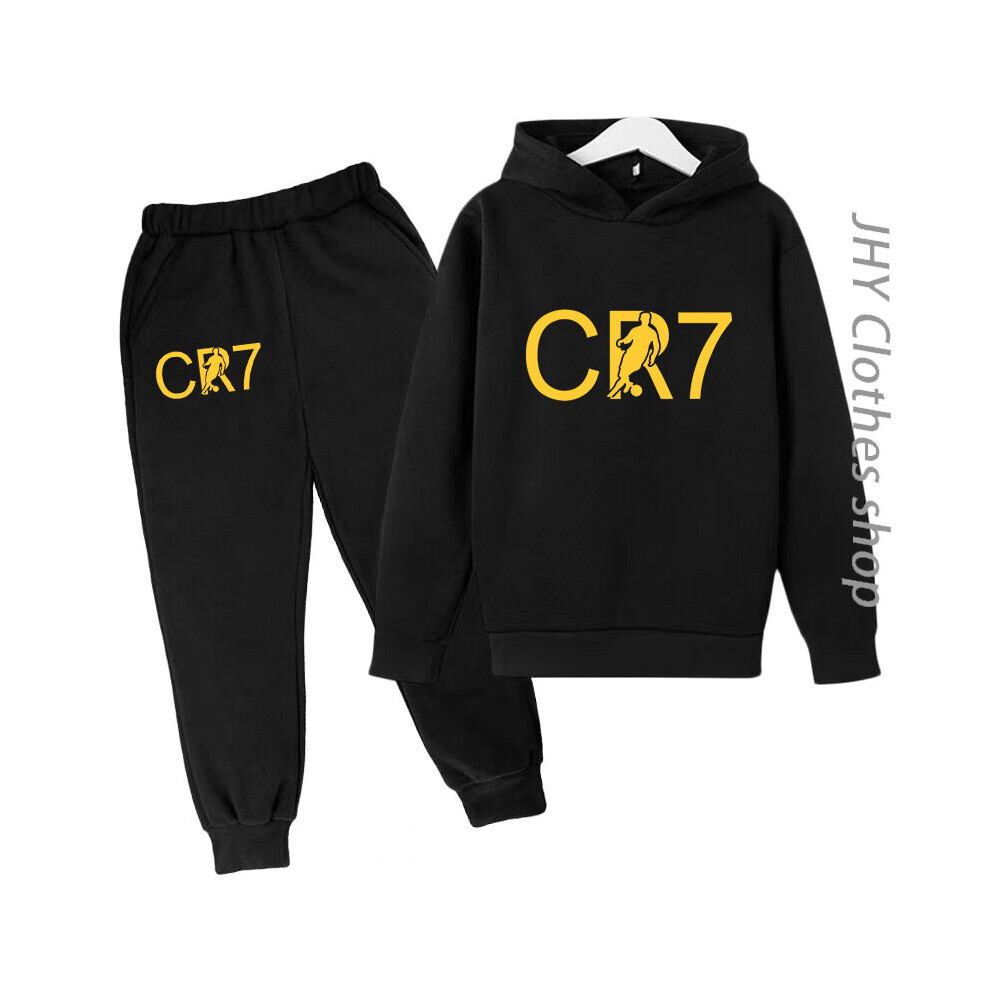 (130cm-(7-8Y), Black) Kids  Clothing CR7 Sports Hoodie Set Fall/Winter Boys Outdoor Training Coat  Girls  Casual Wear