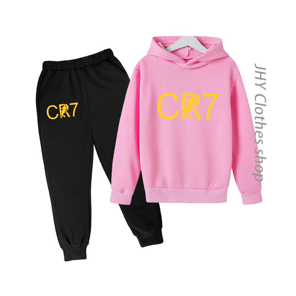 (130cm-(7-8Y), Pink) Kids  Clothing CR7 Sports Hoodie Set Fall/Winter Boys Outdoor Training Coat  Girls  Casual Wear