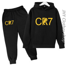 (140cm-(9-10Y), Black) Kids  Clothing CR7 Sports Hoodie Set Fall/Winter Boys Outdoor Training Coat  Girls  Casual Wear