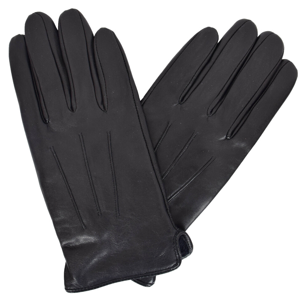 (Black, XL) Mens Genuine Black Leather Gloves Soft Lambskin Winter Casual Plain Gloves Pair MGP02