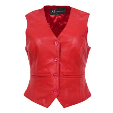 (Red, 16) Womens Soft Leather Waistcoat Slim Fit Vest Classic Gilet Katy Red