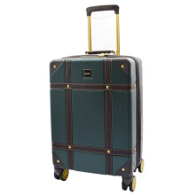 (Emerald, Small Cabin Size) Retro 8 Wheel Hard Shell Luggage Trunk Style Suitcase Travel Bags Archaic Emerald