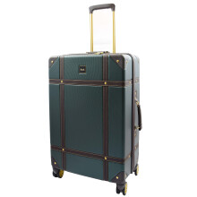 (Emerald, Medium Check-in Size) Retro 8 Wheel Hard Shell Luggage Trunk Style Suitcase Travel Bags Archaic Emerald