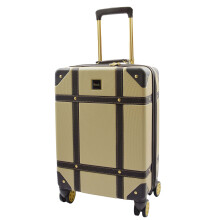 (Gold, Small Cabin Size) Retro 8 Wheel Hard Shell Luggage Trunk Style Suitcase Travel Bags Archaic Gold