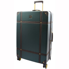 (Emerald, Large Check-in Size) Retro 8 Wheel Hard Shell Luggage Trunk Style Suitcase Travel Bags Archaic Emerald