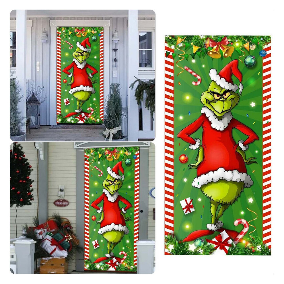 Merry Christmas Grinch Christmas Door Cover Decorations Grinch Green Backdrop