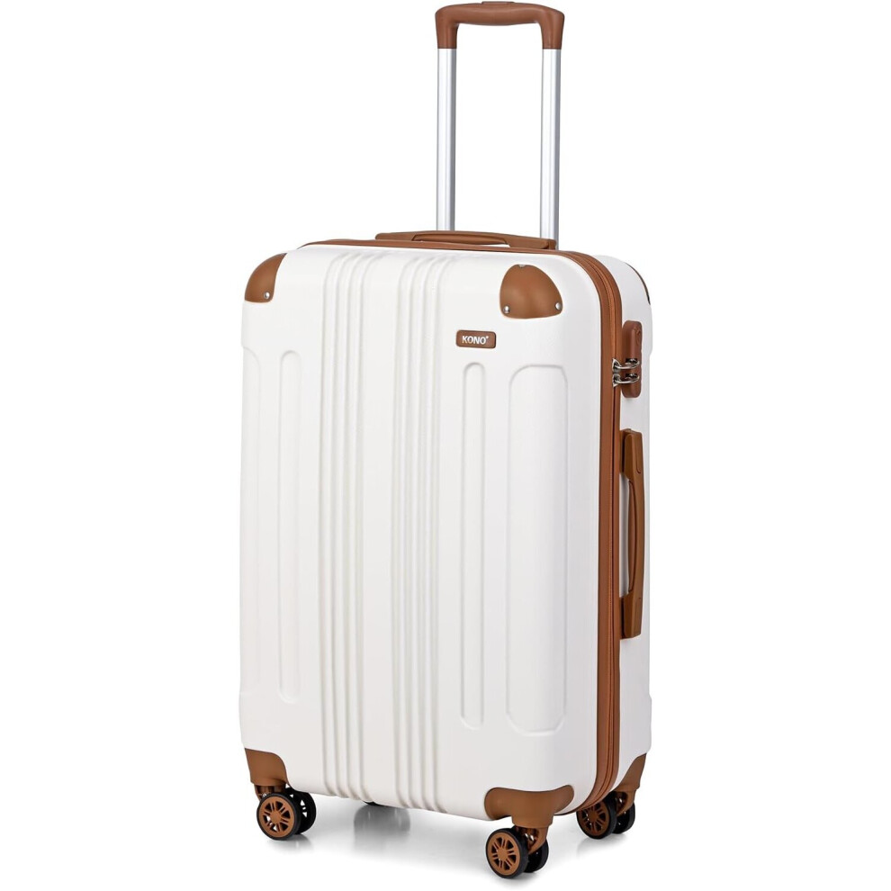 (24 inch) Kono 19/24/28 Inch Boarding Case Hard Shell ABS Travel Trolley Cabin Hand Luggage Suitcases-Cream