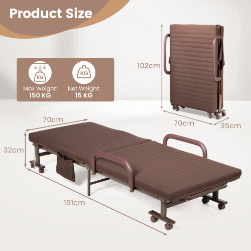 Costway Folding Single Sofa Bed with Mattress Adjustable Portable Sleeper Bed W/ Wheels 1