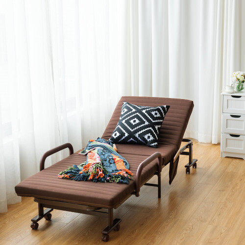 Costway Folding Single Sofa Bed with Mattress Adjustable Portable Sleeper Bed W/ Wheels