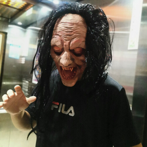 (D) Halloween Terror Ghost Mask Bloody Demon Headgear